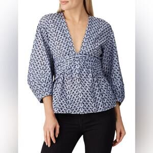 Derek Lam 10 Crosby Eyelet Embroidered Lace Blue Balloon Sleeve Blouse Size 4